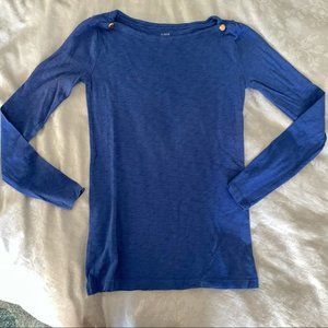 J. Crew blue long sleeve with gold buttons